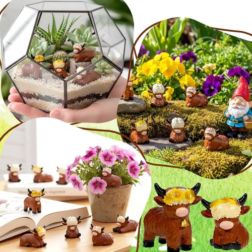 Exasinine Mini Highland Cow Figurines - 25 Pcs Resin Sculptures for Cake Decorations & Garden Decor