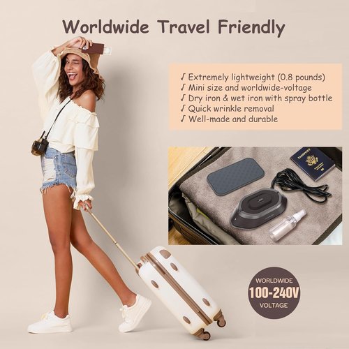 Newbealer Travel Iron - Mini Dry Iron with Global Voltage, 100-240V, 300W, Non-Stick Soleplate, 0.8lbs (Brown)