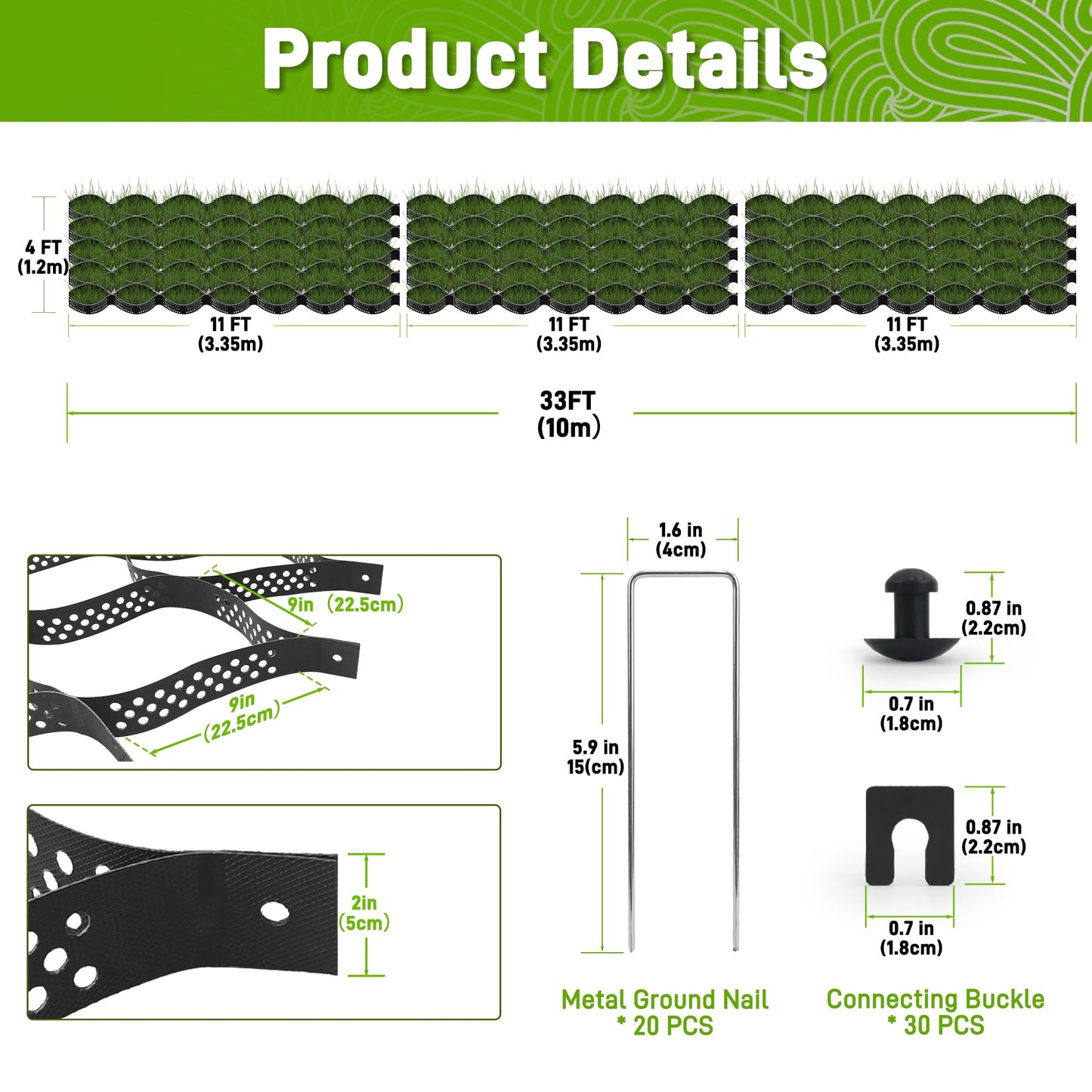Sumloty Gravel Grid 4x33 FT-2" Depth HDPE Geo Grid 1885 lbs Per Sq Ft Load with U-Shaped Stakes & Connectors for Driveway, Patio, Shed Base, Parking Lot, Grass Stabilization, Black