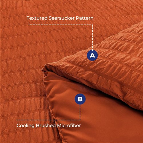 HYMOKEGE King Size Comforter Set - Burnt Orange Seersucker 7-Piece Luxury Bedding Set