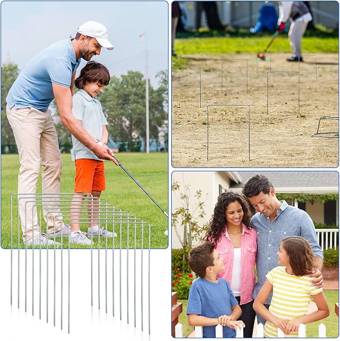 Deekin Set of 9 Croquet Wickets Replacement for Croquet Metal Hoops with Galvanized and Plastic Coating for Family Lawn Backyard Outdoor Game(Square)