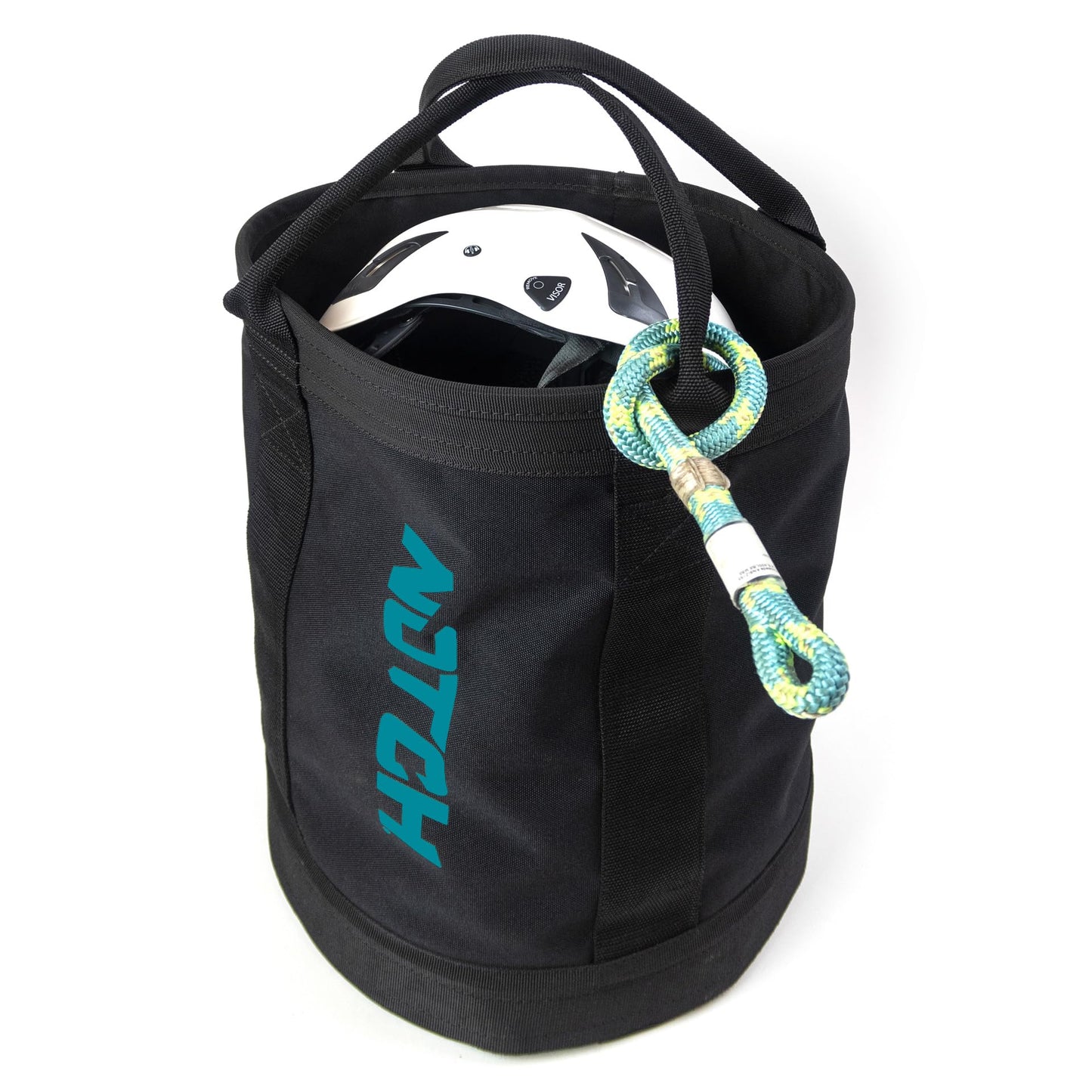 Notch Pro 250 Black/Teal Rope Bag, 28L Capacity, Holds 250 ft. of ½ in. rope, Dual Handles, Cinch Top Closure, 600 Denier Fabric with Reinforced Seams, H: 16” x W: 12” (40025BT)