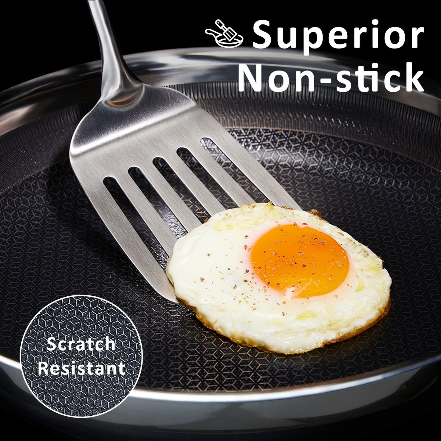 SAKAMOSH 8" Non Stick Frying Pans, Hybrid Ceramic Stainless Steel Pan, Skillet with Stay-Cool Handle, Non Toxic, PFAS PFOA PTFE Free, Dishwasher & Oven Safe, Induction, Compatible with All Cooktops