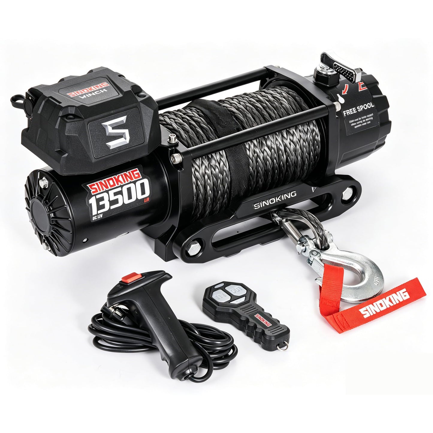 SINOKING 13500 lb Electric Winch for Jeep, Truck, SUV, Trailer Winch & Boat Winch – Heavy Duty Synthetic Rope 12V Winch, Waterproof Towing Winch with Wireless and Wired Remote