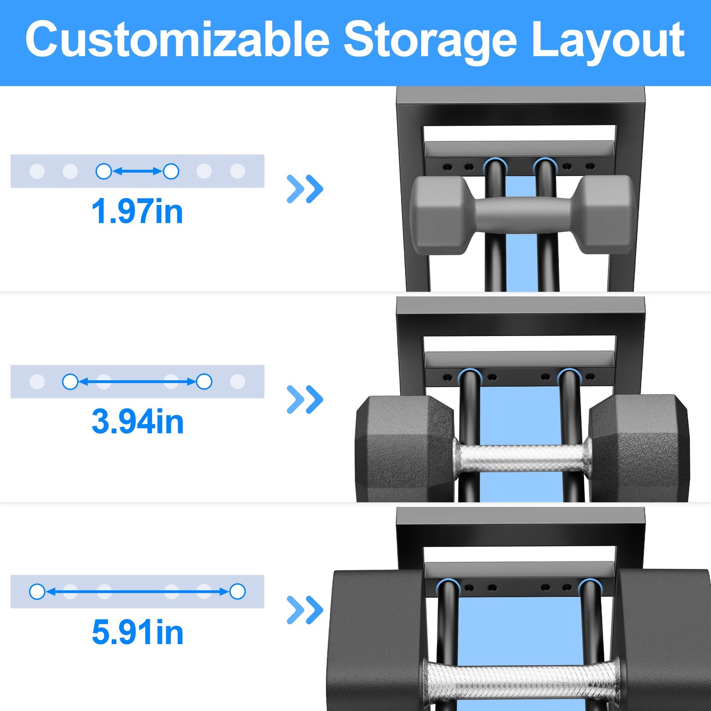 3 Tier Adjustable Dumbbell Rack - Heavy-Duty 450LB Capacity Weight Storage Stand for Dumbbells, Space-Saving Weight Rack Home Gym Organizer (Rack Only)