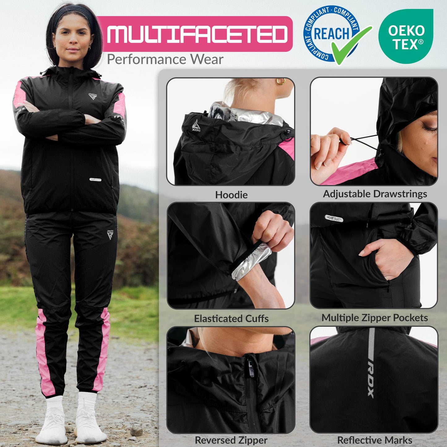 RDX Women Sauna Suit Weight Loss, REACH OEKO TEX 100 CERTIFIED, Sweat Jacket with Hood, Body Slimming Fitness Workout