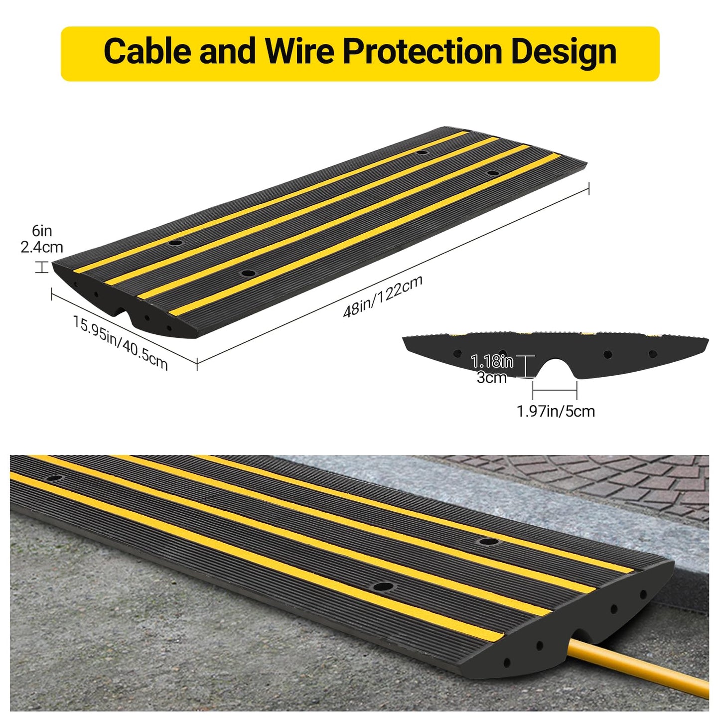 48" Driveway Ramp, 3 Pack Heavy Duty Rubber Curb Ramps for Cars, SUVs, Trucks | Low Profile Design with Water Drainage Channel | Garage & Sidewalk Transition Solution