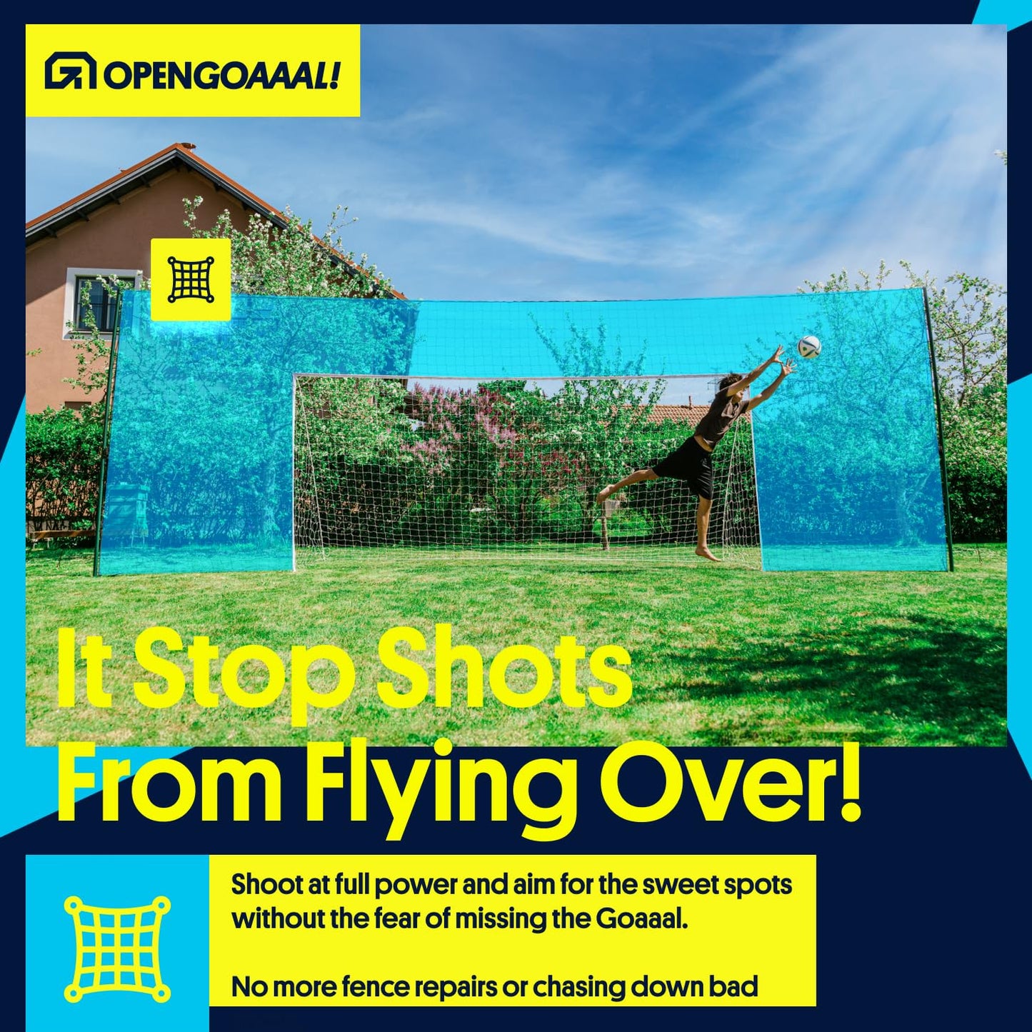 Open Goaaal Soccer Goals & Soccer Backstop Net with Rebounder - All-in-One Backyard Net, Large Size - Sports & Outdoors Soccer Goal for Volley, Passing, Solo Training - Outdoor Kids Play Equipment