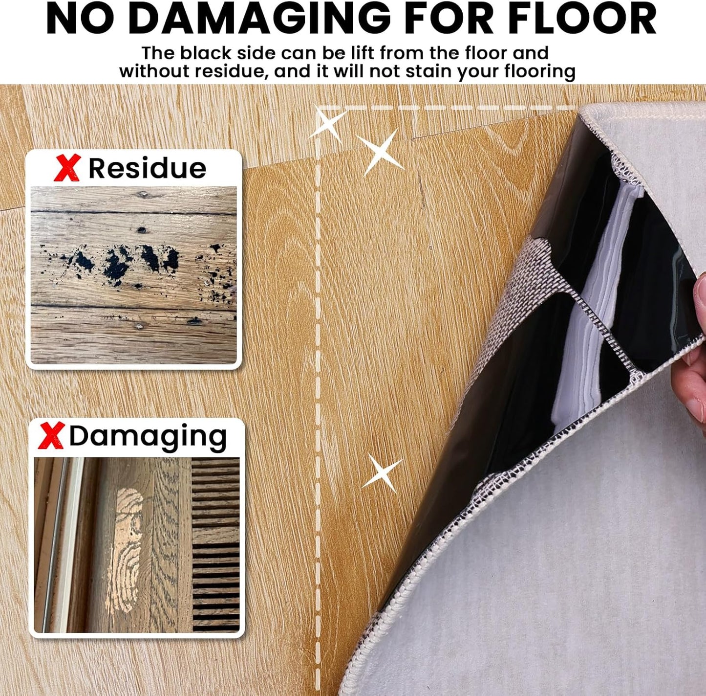 Skiennix Non-Slip Rug Grippers - Reusable Carpet Tape for Hardwood Floors | 12 Durable Pads
