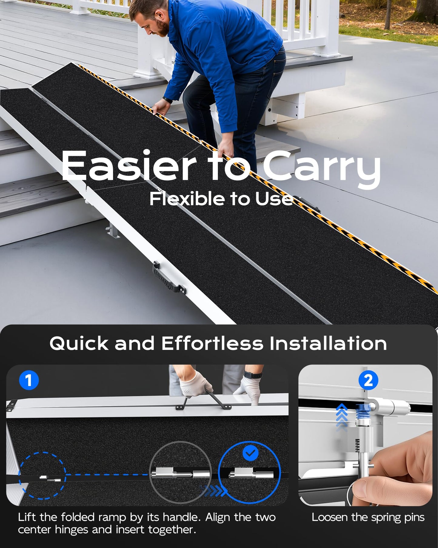 KOLOTOOL Wheelchair Ramp 12FT with Support Legs, Non-Skid Aluminum Ramps for Wheelchairs for Home Steps, 800 LBS Capacity Handicap Ramp for Doorway, Threshold,Front Porch, Entry, Stairs
