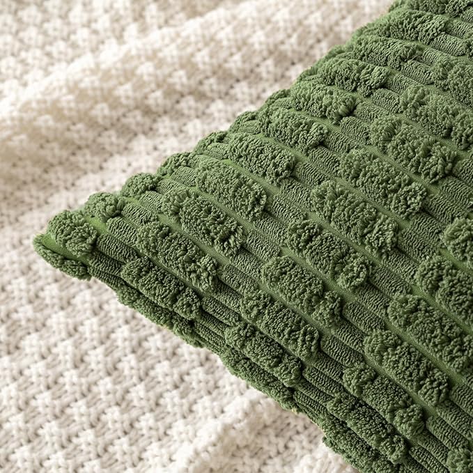 MIULEE Pack of 2 Spring Corduroy Decorative Throw Pillow Covers 16x16 Inch Soft Boho Striped Pillow Covers Modern Farmhouse Home Decor for Summer Sofa Living Room Couch Bed Moss Green