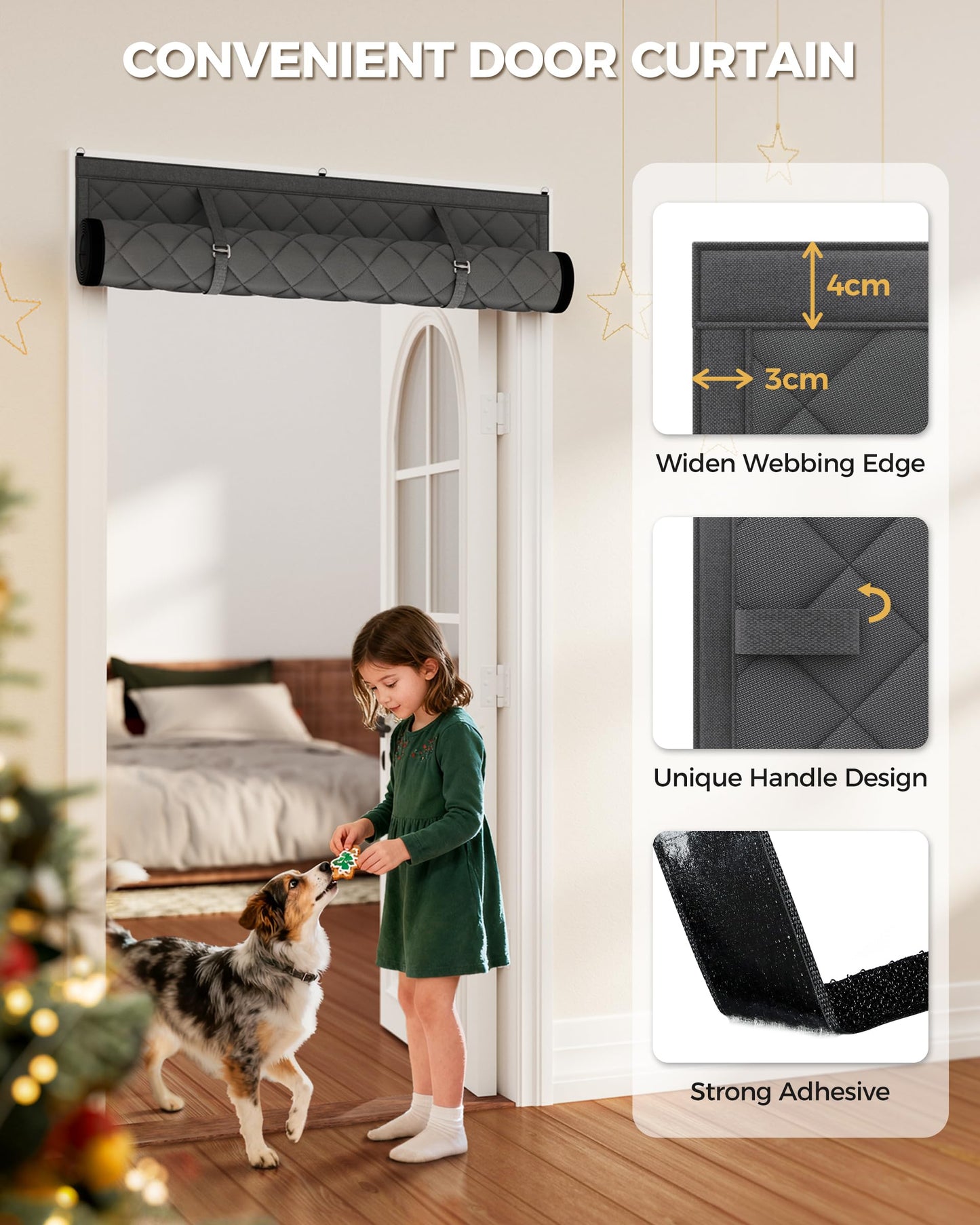 Augblinds Thermal Insulated Door Curtain Fits Door Size 36 x 80 Inch, Oxford Cloth Thicken Cotton Filled, Curtain Size 39" x 82", Single Piece Door Insulation Blanket Cover for Cold in Winter, Grey