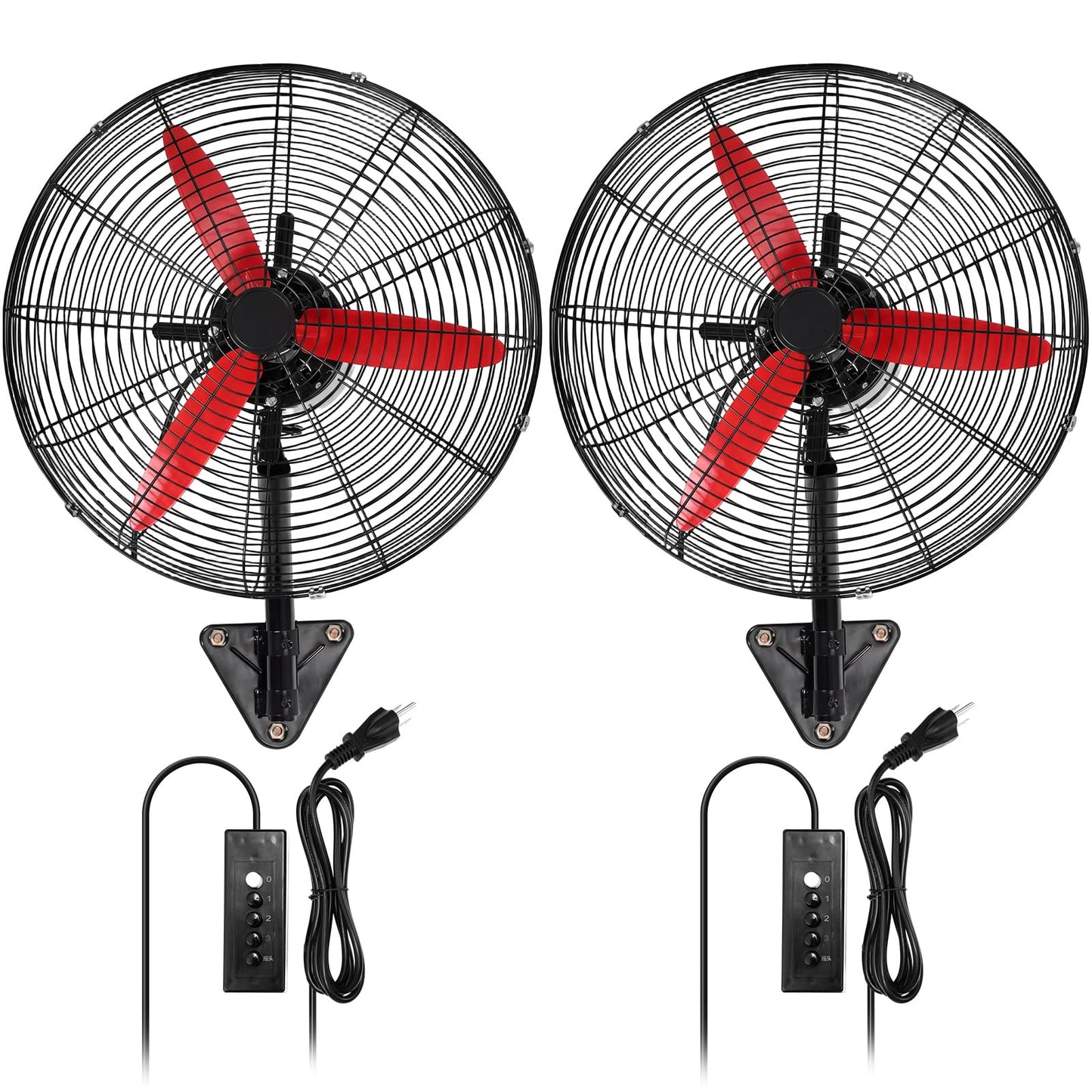 Aurelema 2 Set 22 Inch Wall Mount Fan Oscillating Industrial Heavy Duty Metal 3 Speed Red Blade Fan, 7500 CFM, with Powerful Cooling, for Commercial Residential Garage Warehouse Workshops Factory