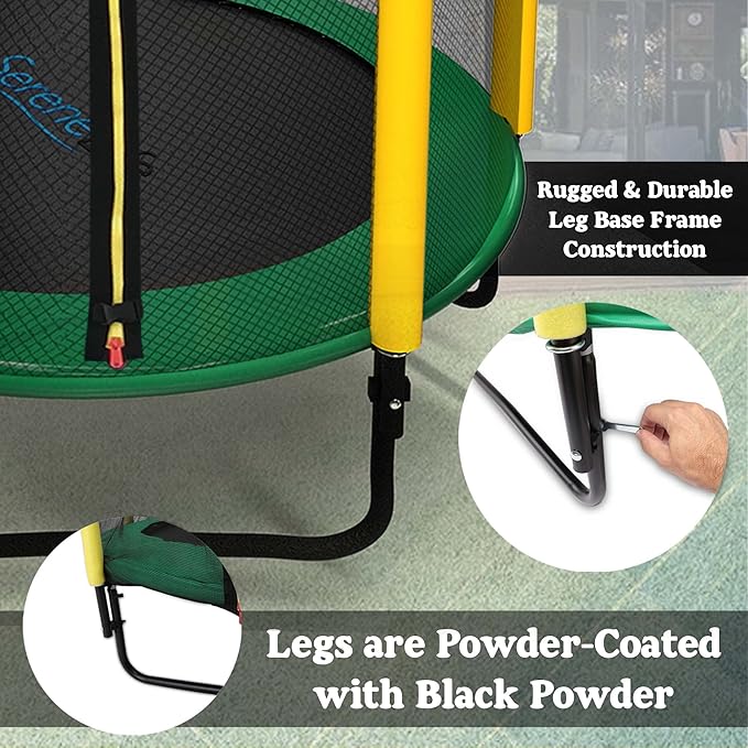 SereneLife 5FT Outdoor & Indoor Trampoline for Kids – Durable Mini Toddler Trampoline with Net Enclosure & Basketball Hoop - Supports 176 lbs, 60"x76"