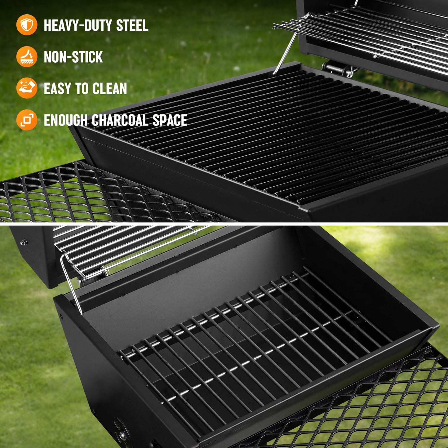 Stanbroil Park Style Charcoal Grill with Cover, Portable Park BBQ Grill Heavy Duty Porcelain Steel Cooking Grate, Folding Front Table, Stand Post for Backyard, RV Cooking, Camping, Tailgating
