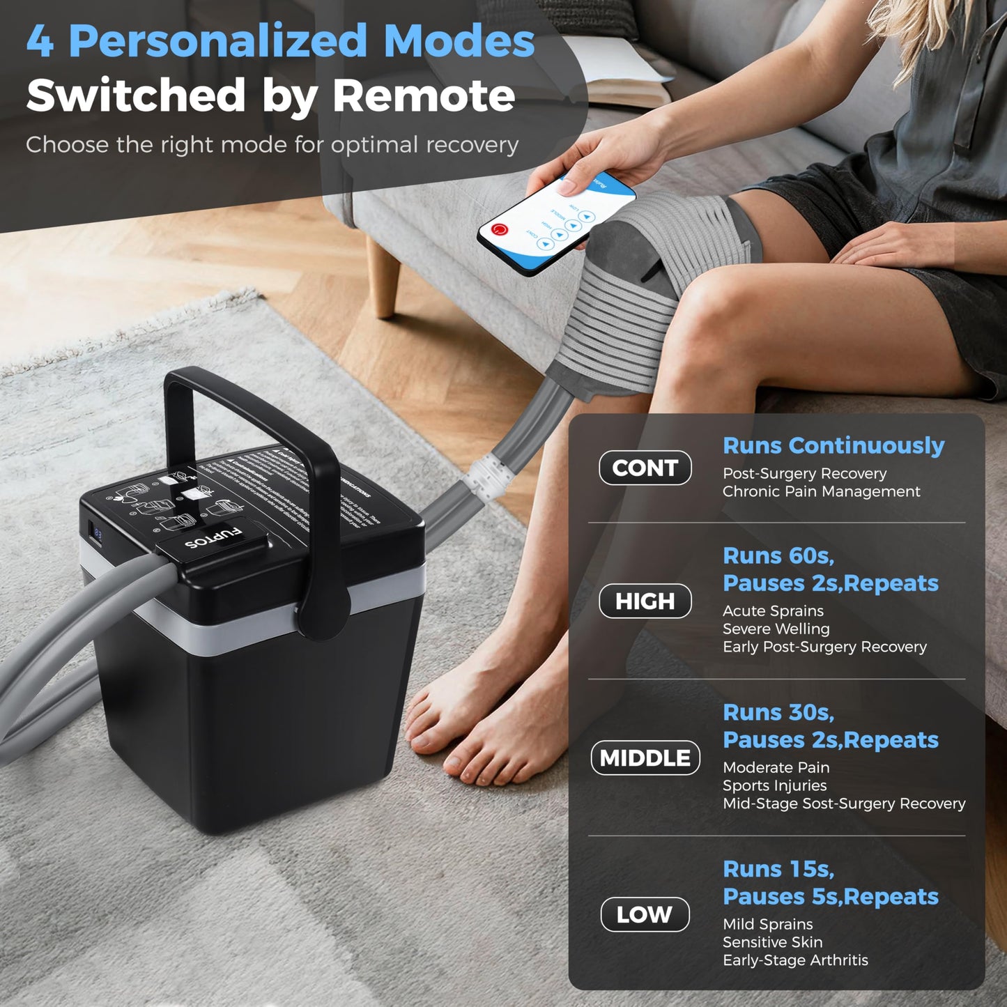 FUPTOS Cold Therapy Machine, Portable Ice Machine for Knee After Surgery with Adjustable Modes & Quiet Pump, for Shoulder Ankle Pain Relief, Cryotherapy Machine Post Surgery Recovery