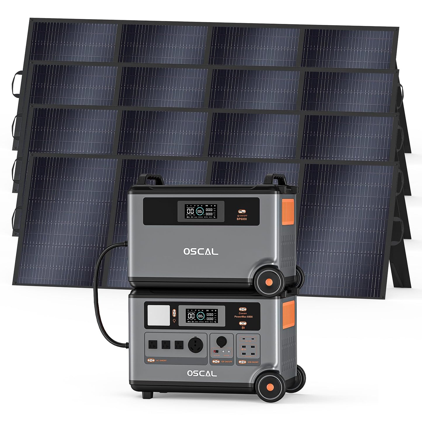 OSCAL 7200Wh Solar Generator PowerMax 6000 with 4x400W Solar Panel, 120/240V Portable Power Station, Max 6000W AC Outlets (9000W Peak), LiFePO4 Battery Power Station for Home, Camping, RV, Emergency