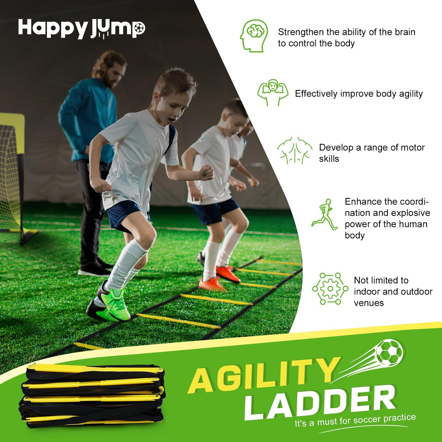 Happy Jump Agility Ladder 12 Rung 20 FT Speed Training Ladder Drill Sports Workout Equipment for Football Soccer Footwork Exercise (Yellow)