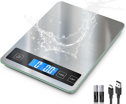 33lb Digital Kitchen Scale by [Brand Name] - USB Rechargeable, Stainless Steel & Glass, Precise 1g Weighing