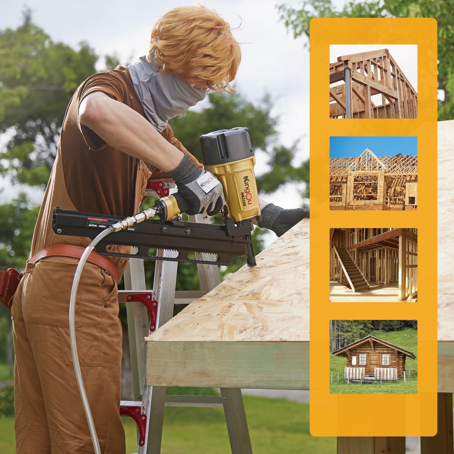 KingOu NR2190 21 Degree Plastic Strip Framing Nailer Aluminum Magazine （ Covers The Functions Of NR2183 Framing Nailer) Can Use 3.5 Inch Length Nails