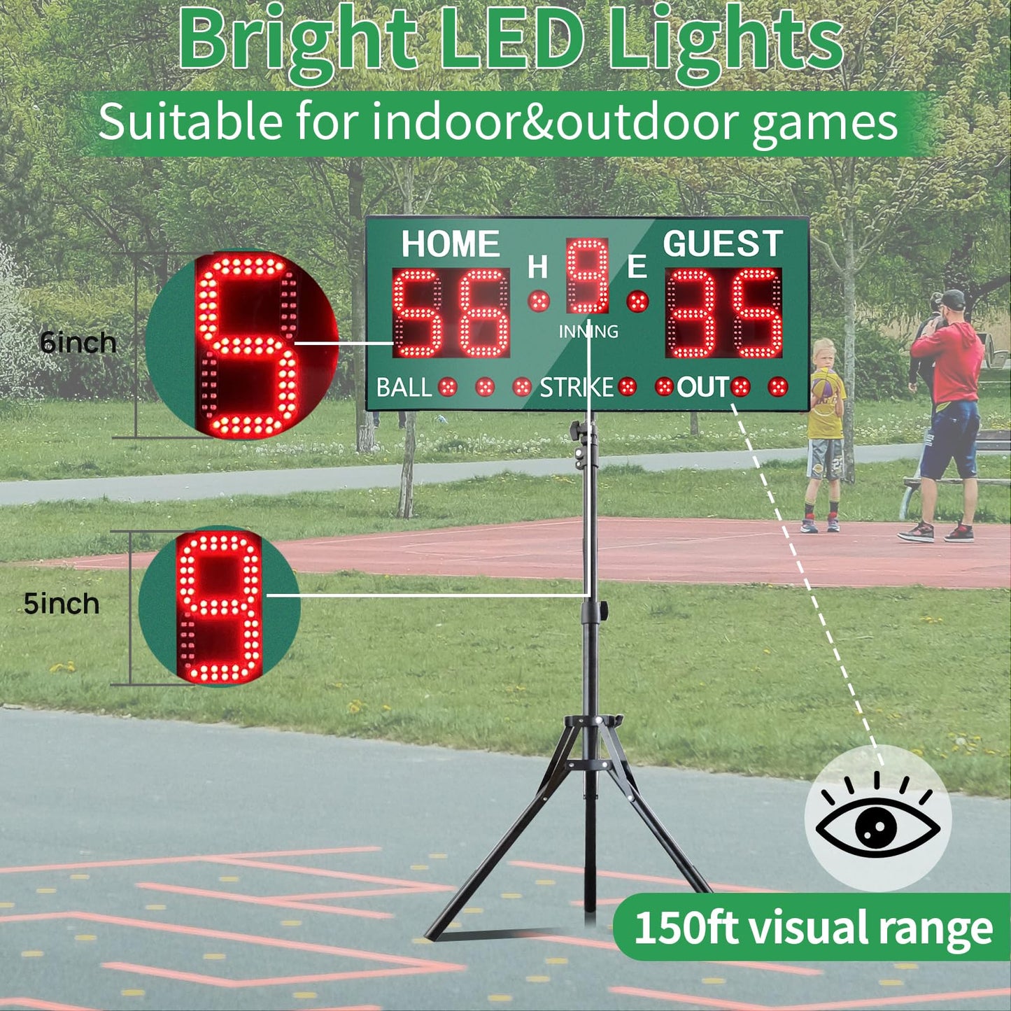 YZ LED Baseball/Softball Scoreboard for Fence, High-Light Digital Scoreboard with Remote, Rechargeable Wireless Electronic Baseball Scoreboard, Score Keeper with Innings Balls Strikes Outs Outdoor