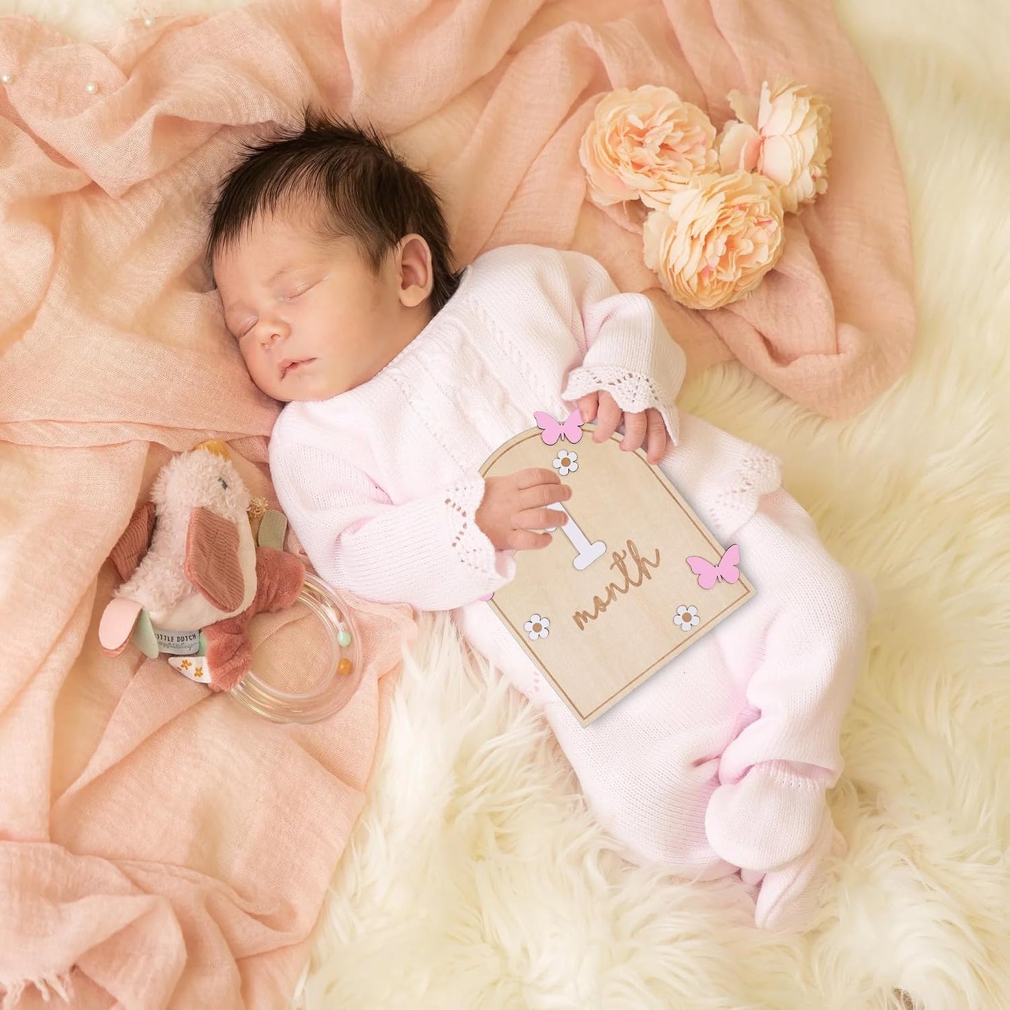 Board,3D Pink Butterfly Hello World Newborns Welcome Wooden Monthly Milestone Cards,Pink Butterfly Newborn Birth