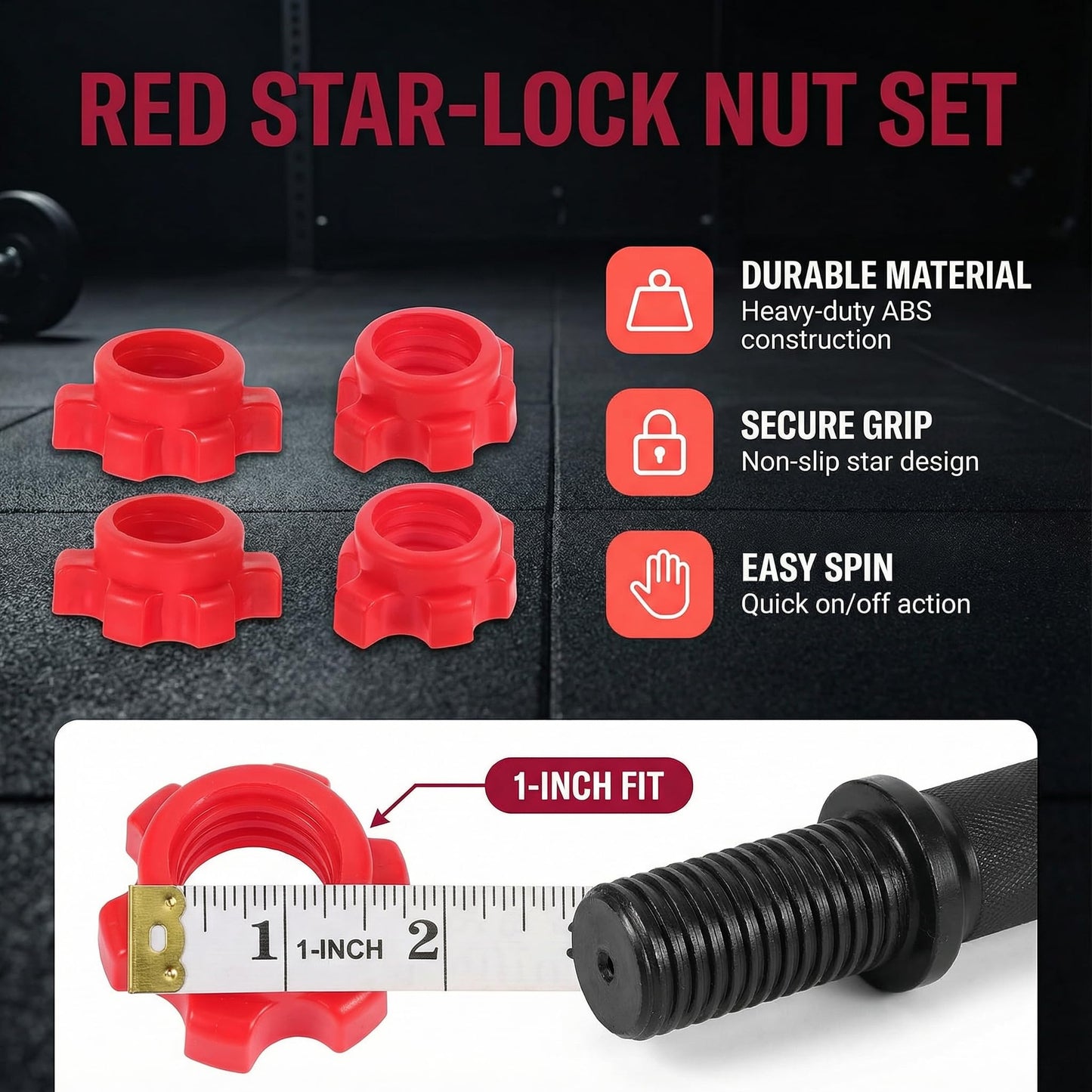 4pcs Dumbbell Hex Nut Plastic Screw for Barbell Dumbbell Collars 1 Inch for Dumbell Weight Lifting Fitness Training Red