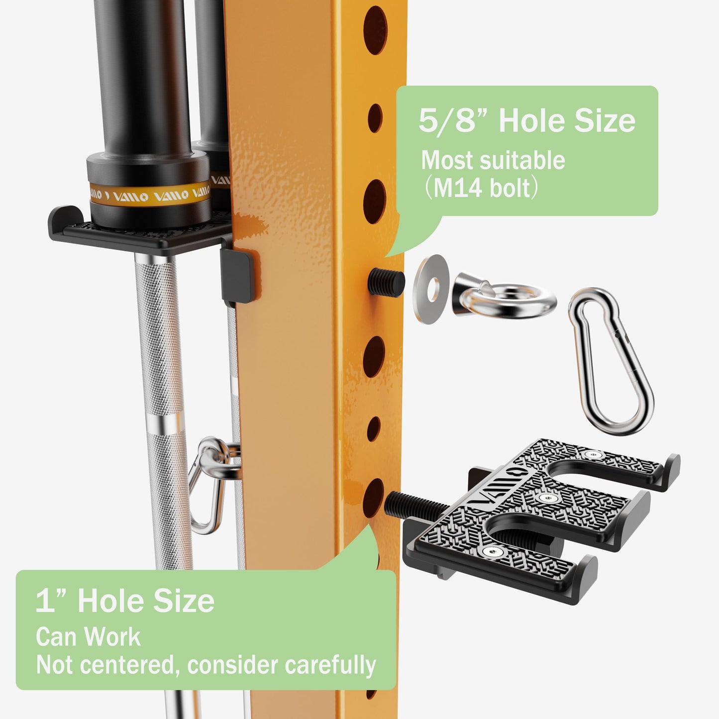 VAIIO 2-in-1 Double Olympic Barbell Holder and Resistance Band Anchor for 2x2 Power Racks, Fits 5/8"-1" Holes, Heavy Duty Steel Bar Storage Hanger with Protective Padding