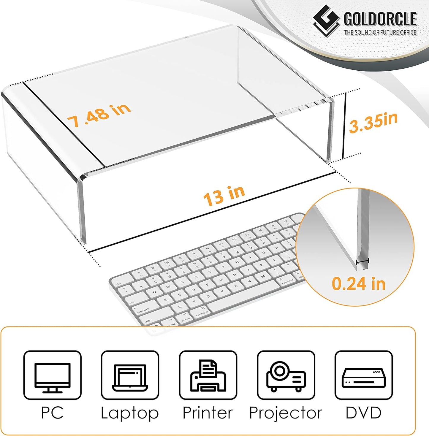 2 Pack Acrylic Monitor Stand Riser Clear Computer Monitor Stand for Laptop PC Printer Computer Riser Acrylic Tray