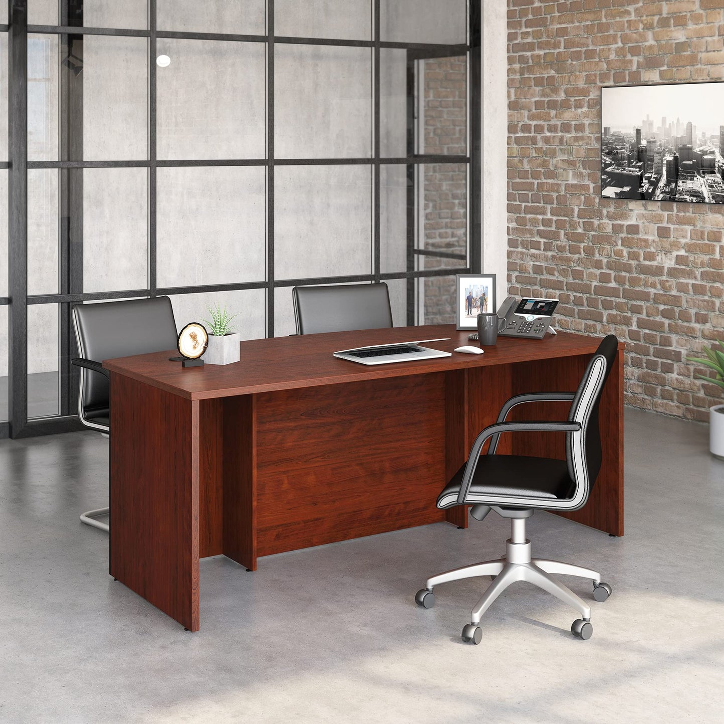 OfficeWorks by Sauder Affirm 72" Bowfront Commercial Exec Desk, Classic Cherry Finish