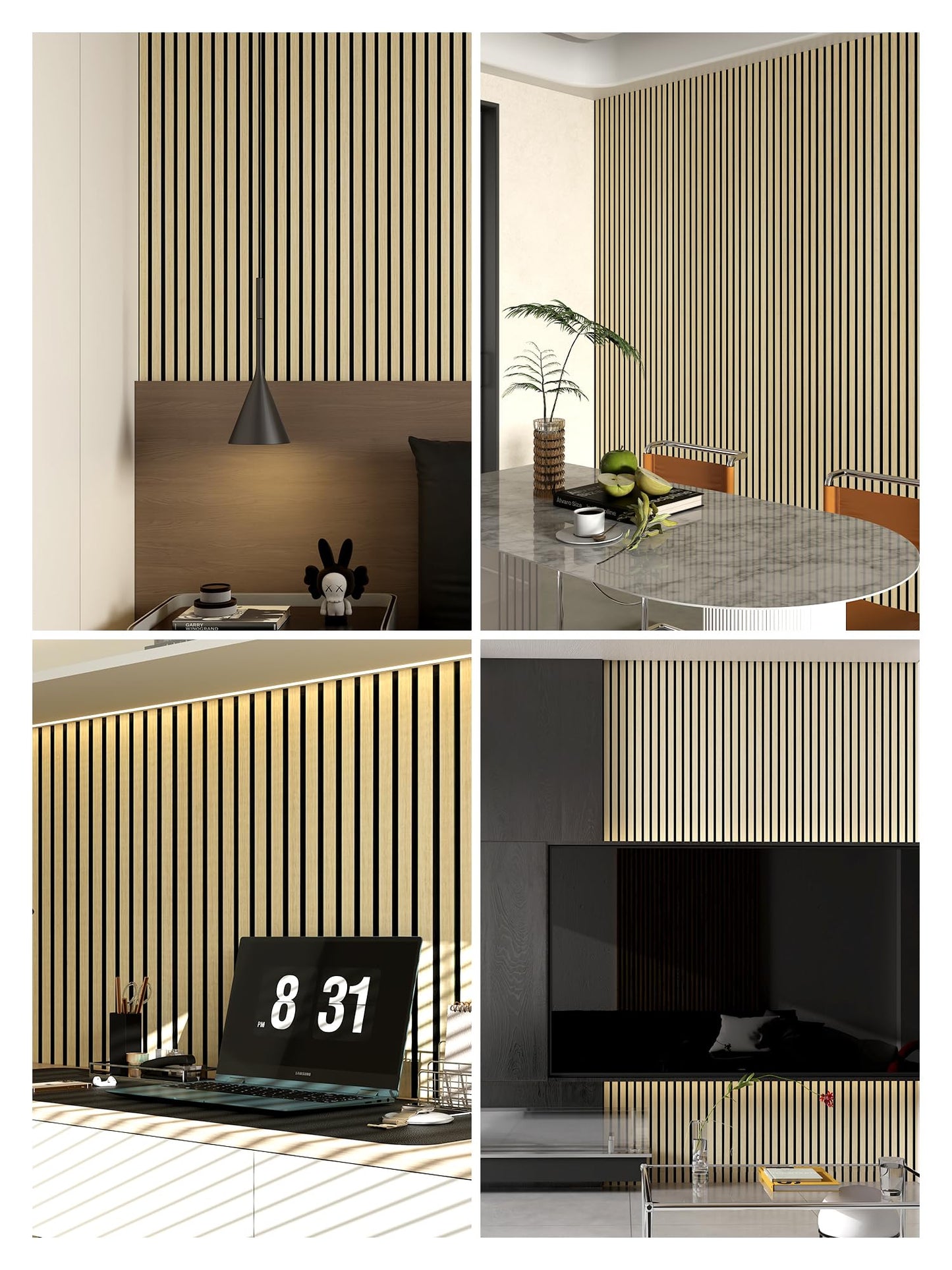 2 Large Sheets (94.5"x11.8") Self-Adhesive Acoustic Panels for Home Theater, Bedroom & TV Background – Easy DIY Installation, Oak Finish