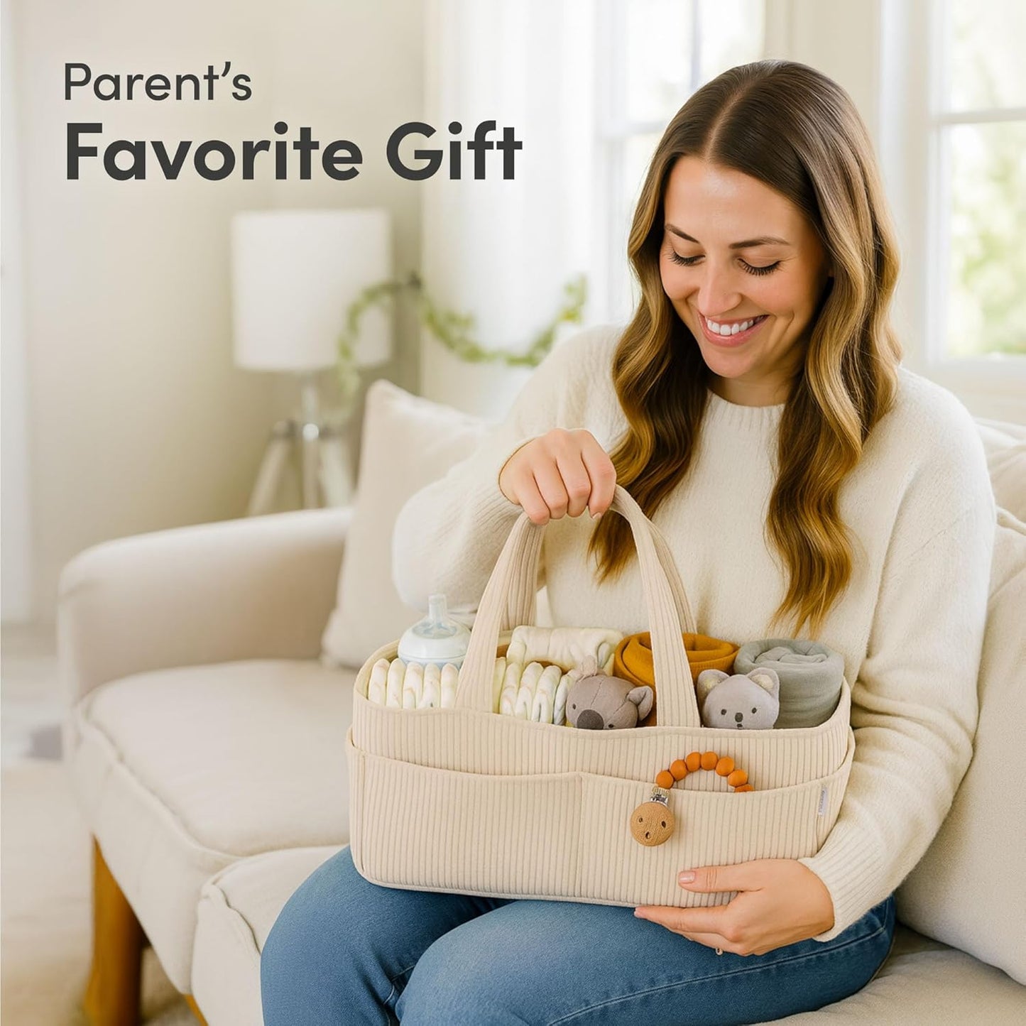 PUTSKA Baby Diaper Caddy Organizer - Stylish Nursery Storage Basket for Newborn Essentials | Corduroy Cream