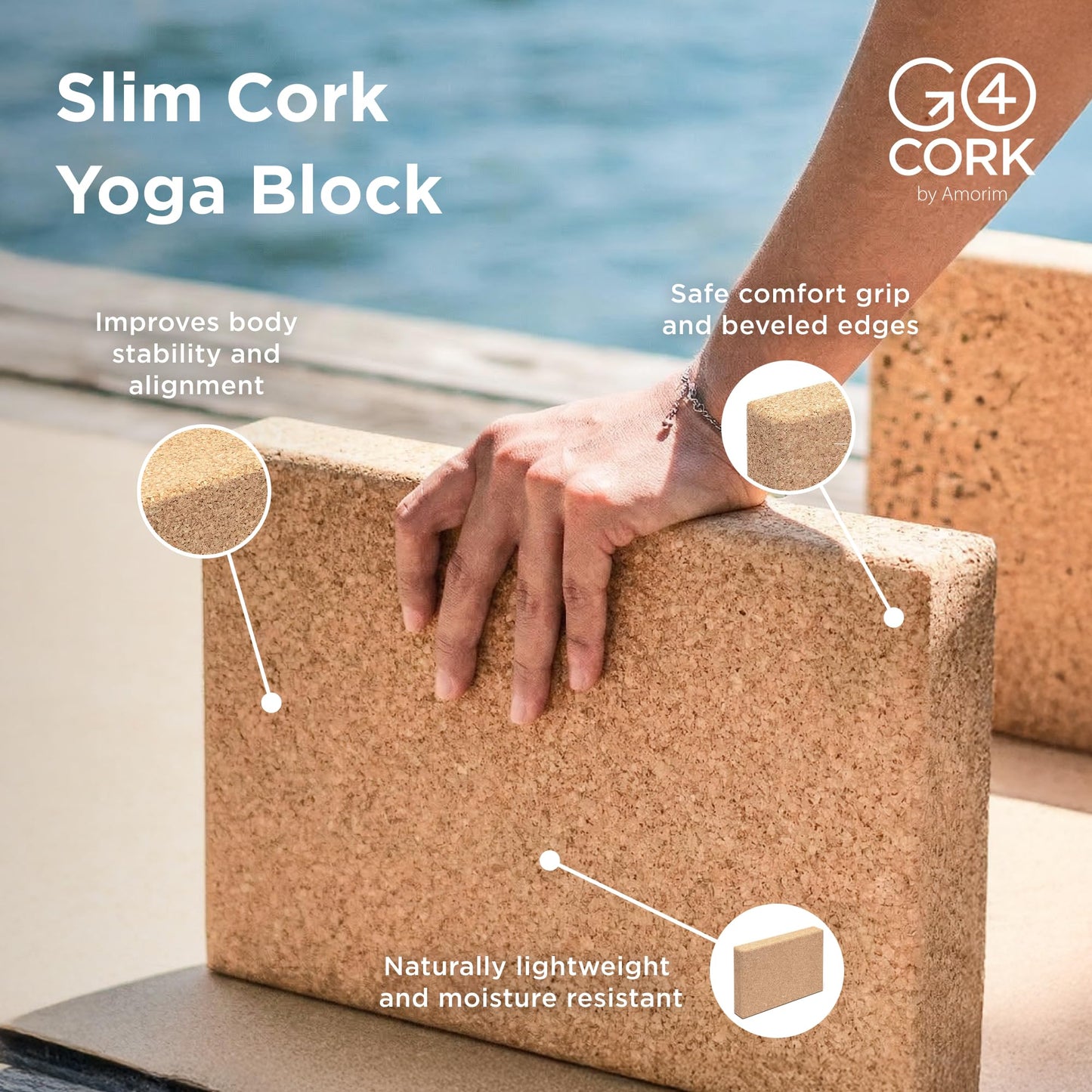 Go4Cork Cork Slim Yoga Block for Yoga, Pilates & Meditation | Non-Slip, Hypoallergenic, Sustainable, Non-Toxic Yoga Block