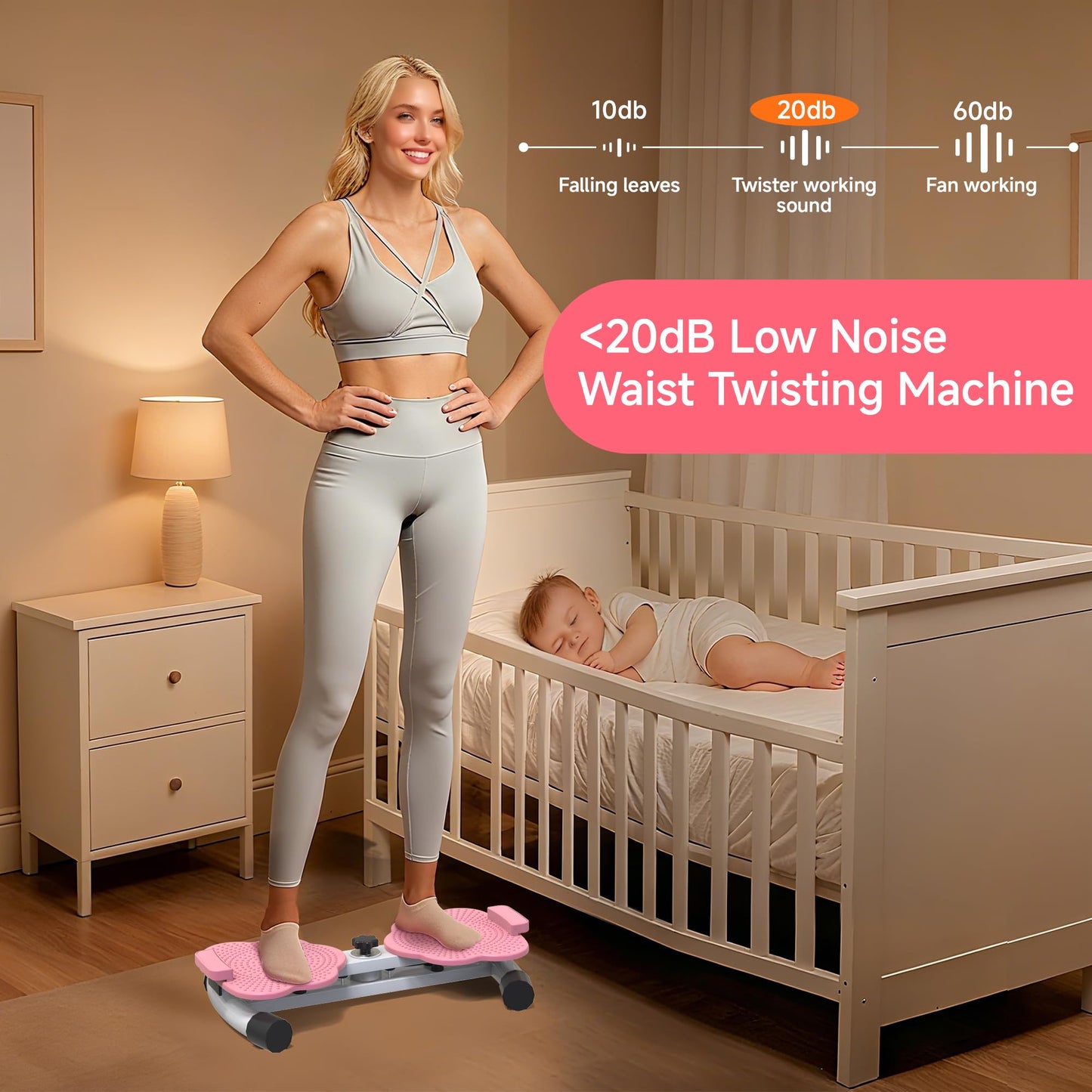 Waist Twister Machine Ab Twister Board Ultra-Quiet 20dB Twist Exercise Machine with Foot Massage Over 300 lbs Capacity Home Gym Equipment for Women Men Belly Fat Loss (Pink)