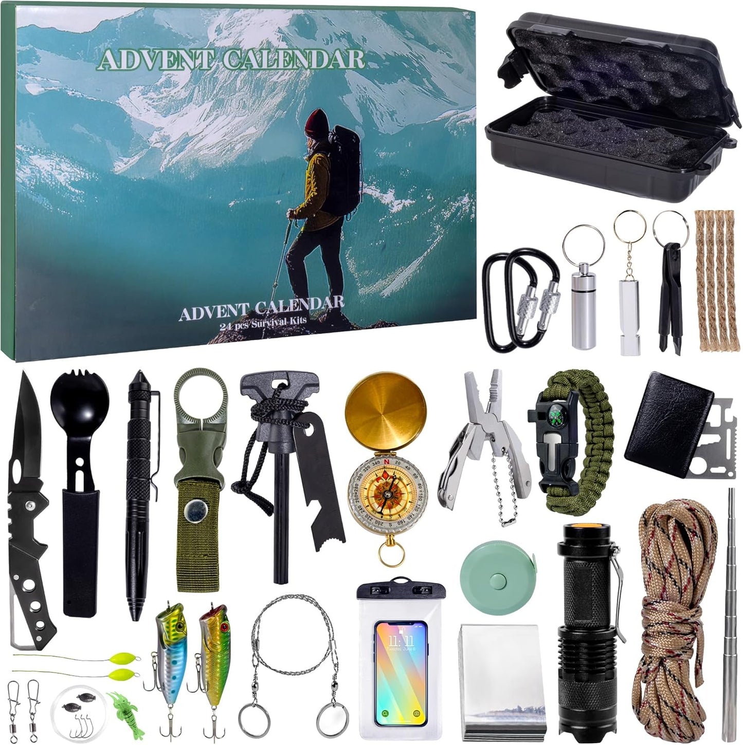 Survival Kit Advent Calendar 2025 - 24-Day Countdown with Outdoor Survival Tools for Men & Teens