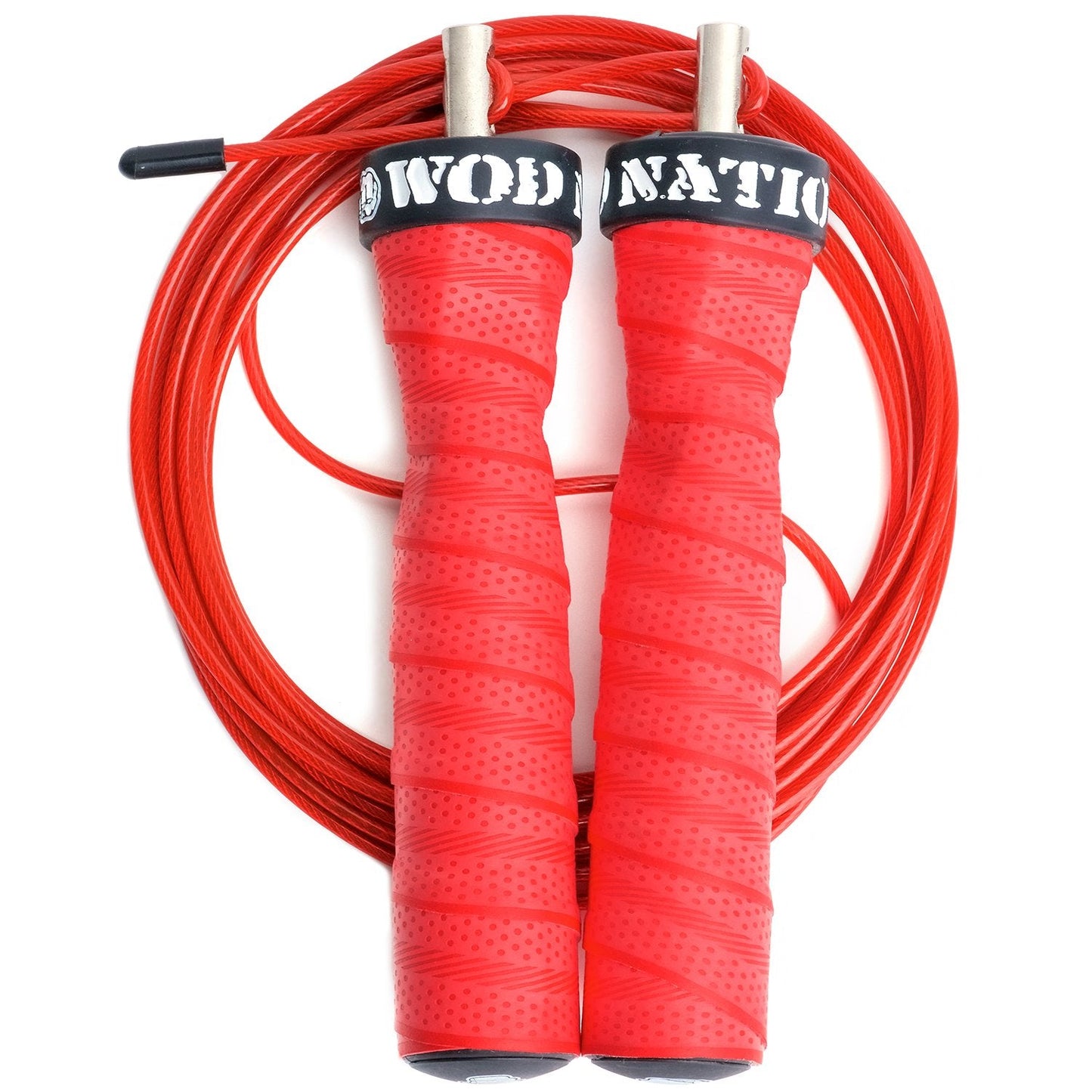 WOD Nation Speed Cable Jump Rope - Adjustable Speed Rope for Double Unders - Skipping Cord for Cardio & Boxing - 11 ft Cable, 2.2/3.3 mm, Red Alloy Steel