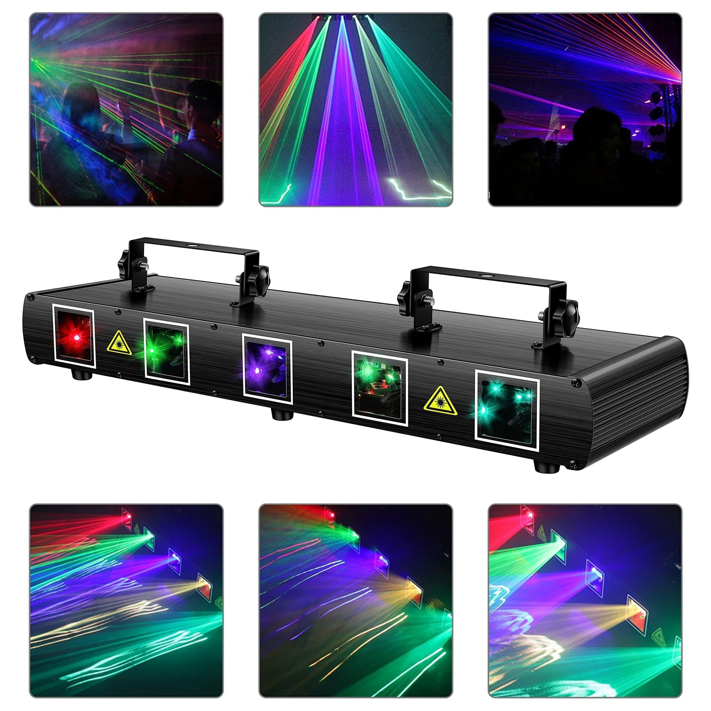 U`King DJ Laser Light, 5 Beam Effect Sound Activated DJ Party Lights RGBYC LED Laser Light Show with DMX Control for Disco Dancing Birthday Bar Stage Lighting