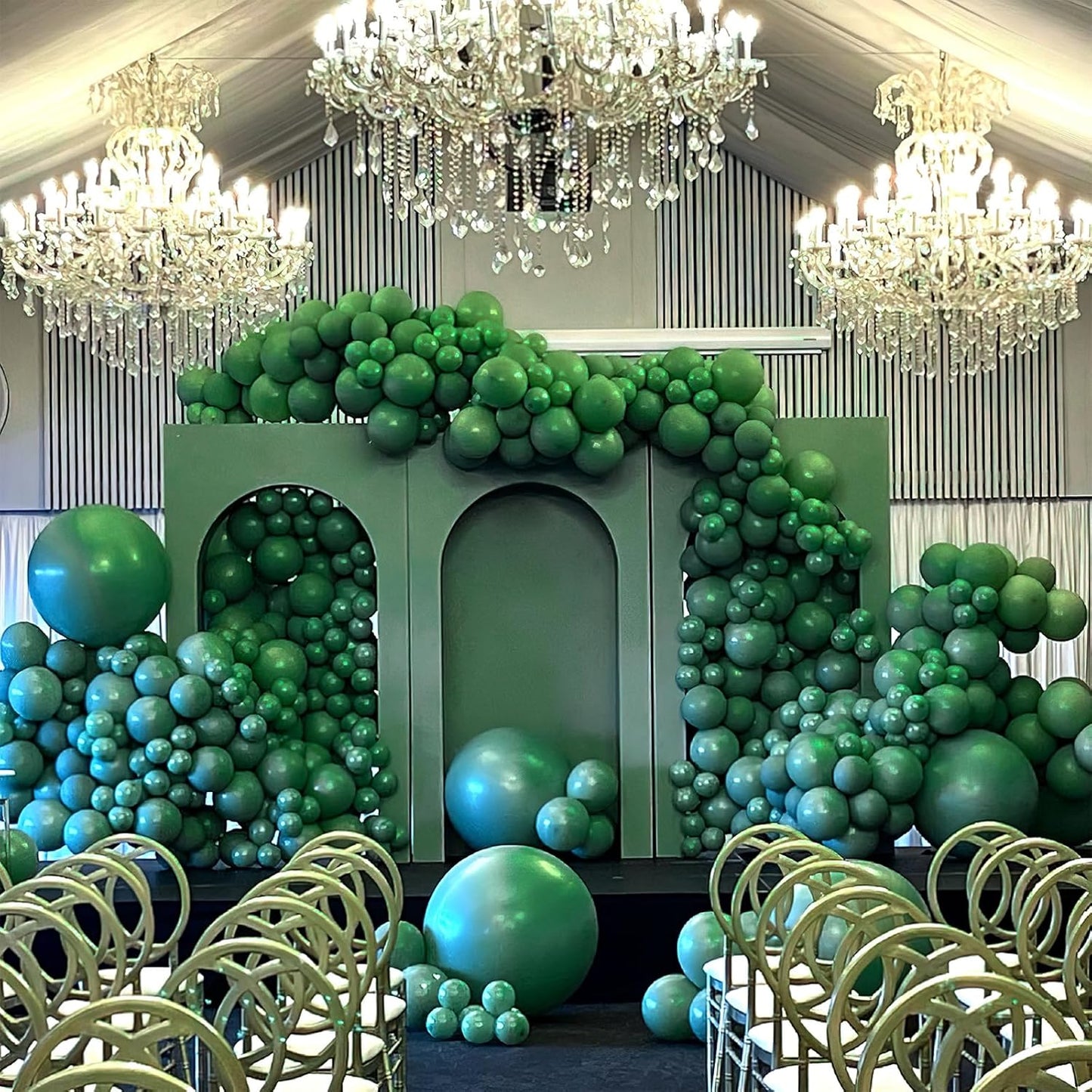 PartyWoo Pearl Dark Green Balloons - 140-Piece Jungle Dinosaur Theme Kit | 5-12 Inch Sizes