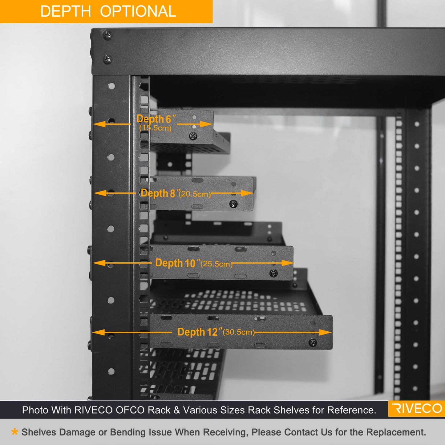 RIVECO 25U Network Rack with Reinforced Top Cover - 4 Post Floor Rack on Wheels Including Rack Mount Power Strip & 2PCS 1U Rack Shelves & 12" Rack Shelves 2 PCS