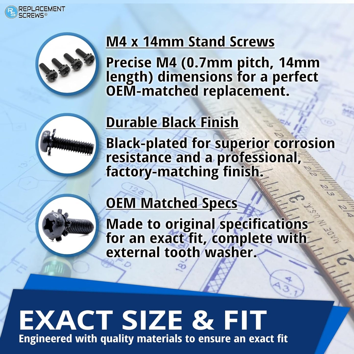 ReplacementScrews M4 14mm Set 4 Screws Compatible with Many LG TV Stands