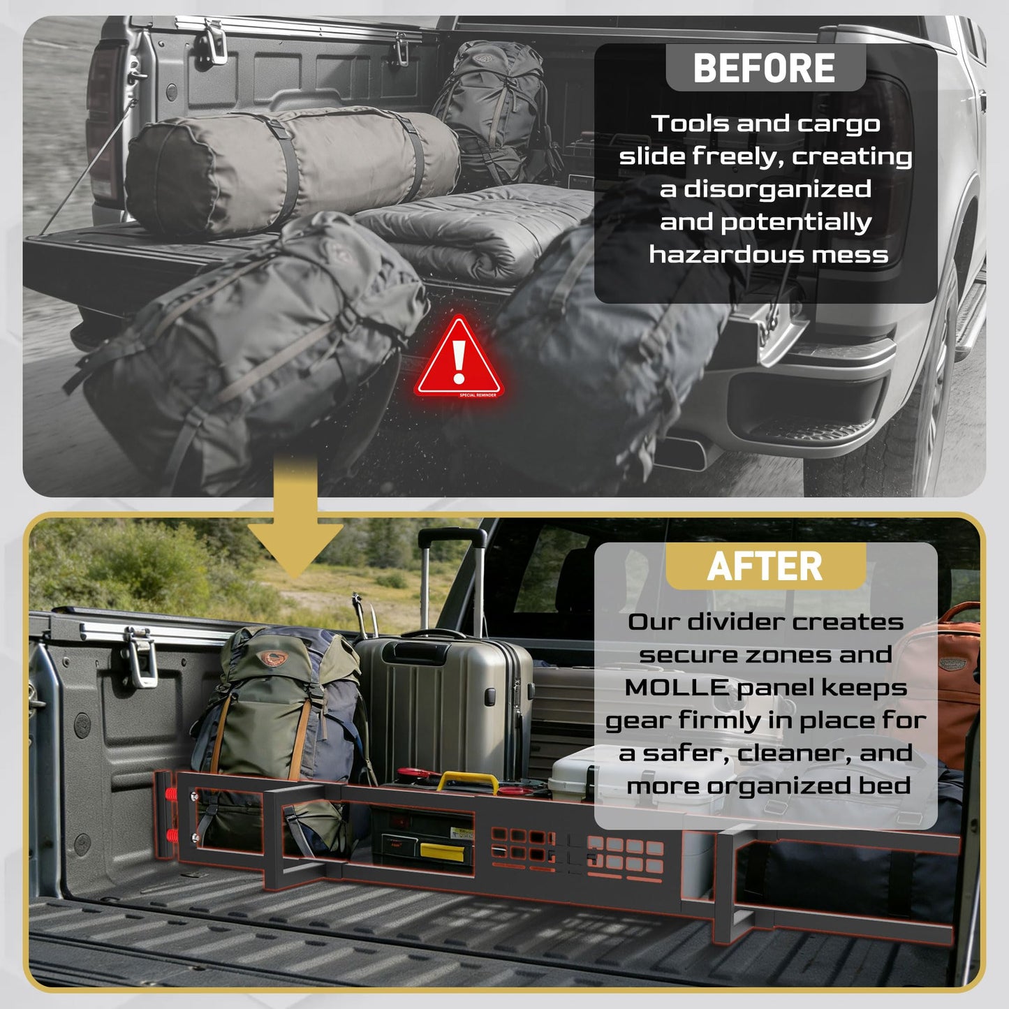 Tuoksullxm Truck Bed Divider with MOLLE Panel Aluminum Foldable Cargo Divider fit 2019-2025 Chevy Silverado and GMC Sierra 15000