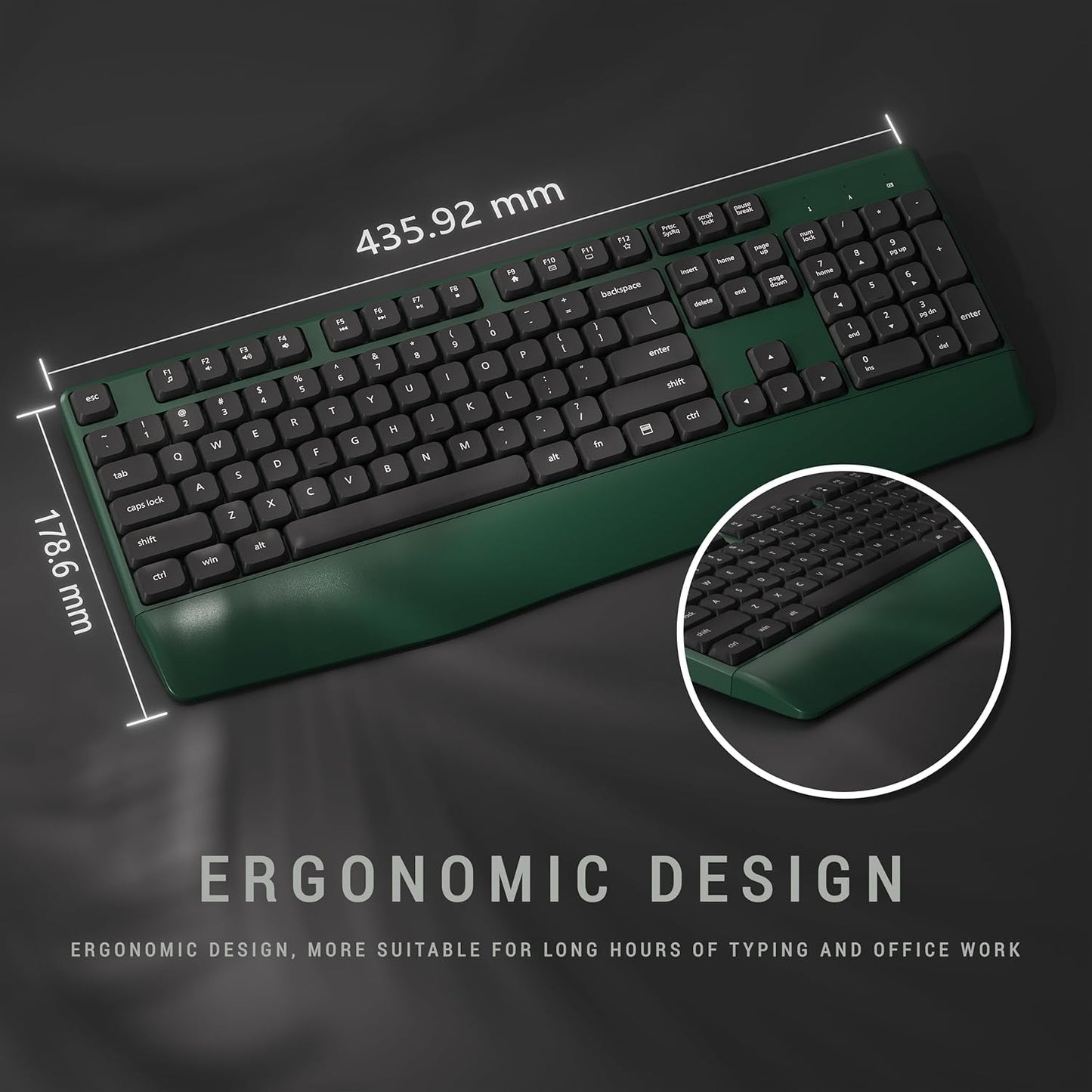 MPTOG Chipset, Ergonomic Keyboard and Mouse Combo with Wrist Rest, BK Full-Size Colorful Office Keyboard and Mouse