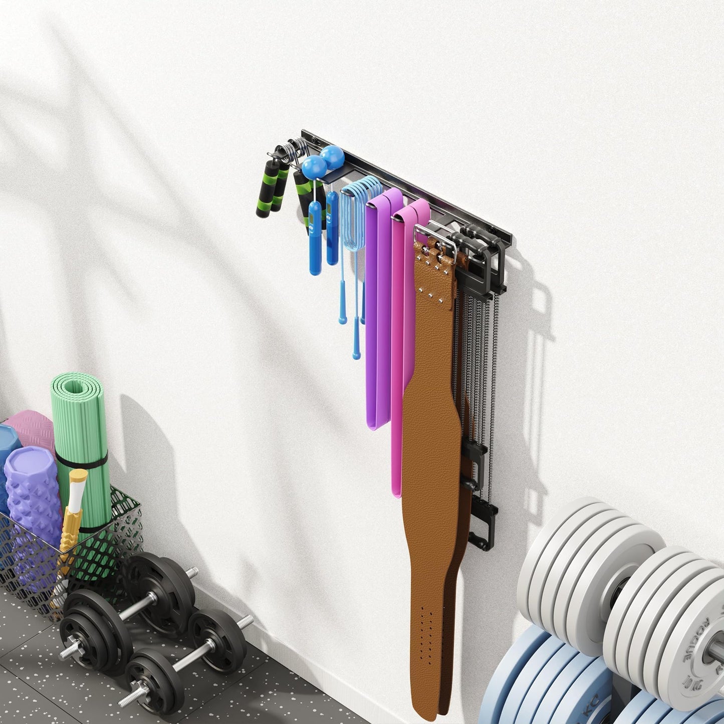 niffgaff Home Gym Storage Rack Organizer - Multi-Purpose Black Fitness Equipment Rack for Bands, Lifting Belts, Accessories