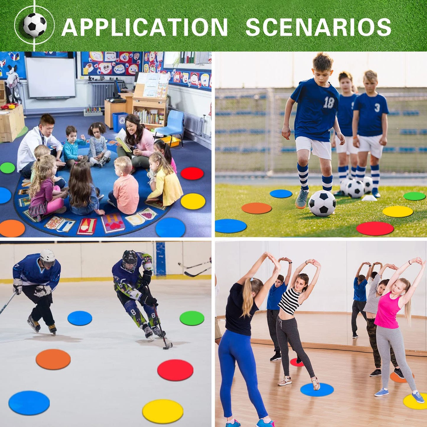 PIKZH 36 Pcs Poly Spot Markers 9 inch Non-Slip Rubber Agility Training Markers Floor Dots Flat Field Cones for Football Basketball Soccer School Exercise Drills Gym Dance Practice