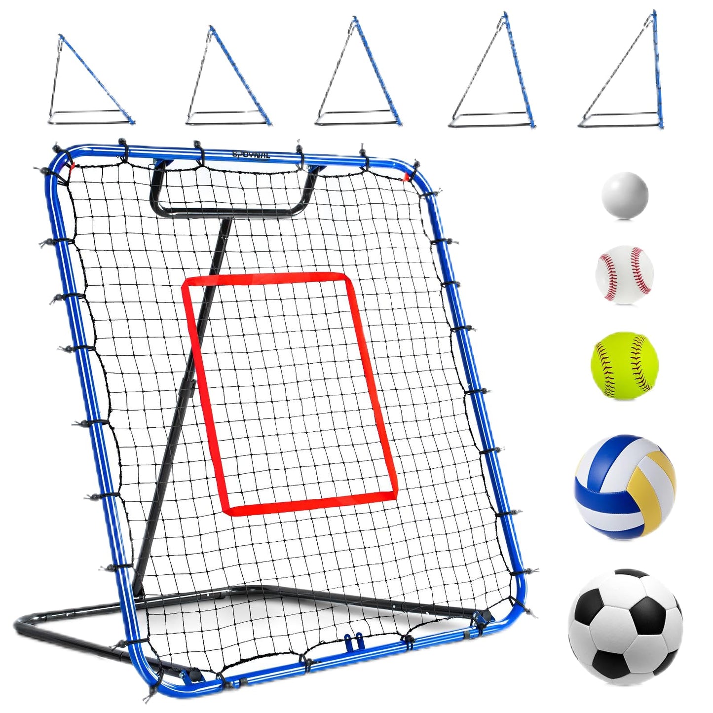 SPOYNAL Baseball Rebounder Net 4 x 4.5 FT Baseball Training Equipment Base Ball Bounce Back Net with 5 Return Angles Softball Pitching Net Fly Ball Line Drive Ground Ball Training Net for Fielding