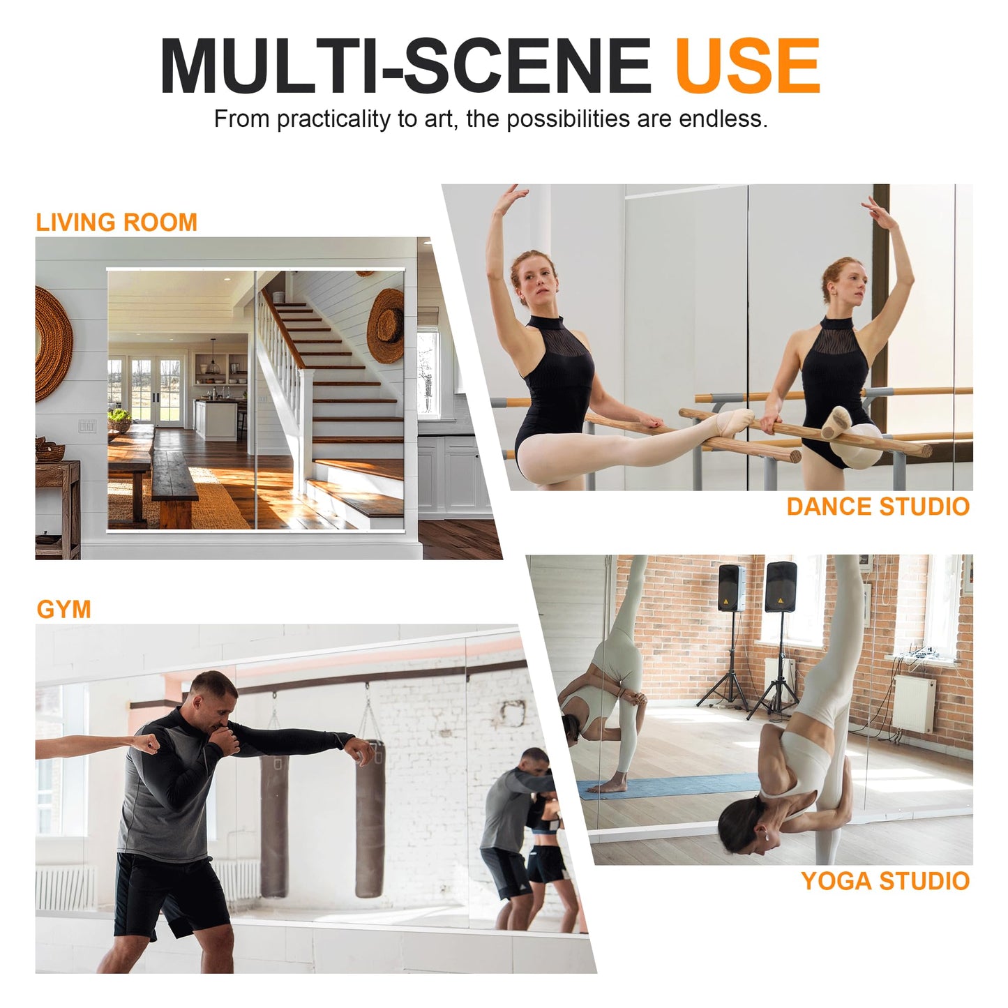 Delma Home Gym Mirror,54''x28''x2PCS,Large Full Body Tempered Glass Frameless, Wall-Mounted for Gym, Yoga, Garage, Bedroom, Bathroom