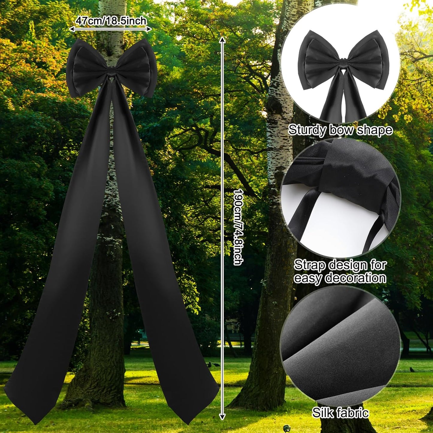 Wavwavw Giant Black Bow Decor - Oversized Satin Ribbon Tie for Weddings & Parties | 75x18 Inch