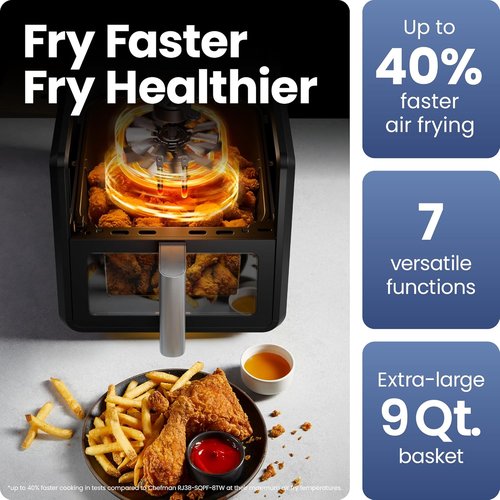 Chefman Air Fryer 9 Qt - TurboFry 7-in-1 High-Powered Cooking at 450°F for Crispy Results | XL Basket with Viewing Window