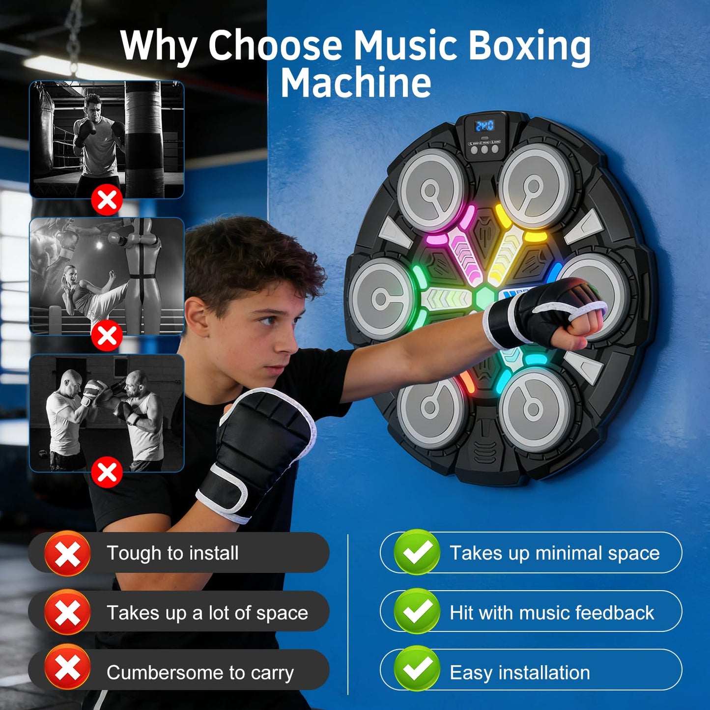 Yucate Music Boxing Machine, Wall Mounted Punching Bag with Bluetooth, Boxing Training Workout Equipment with Gloves, Ideal Gift for Kids and Adults, Home, Office and Gym