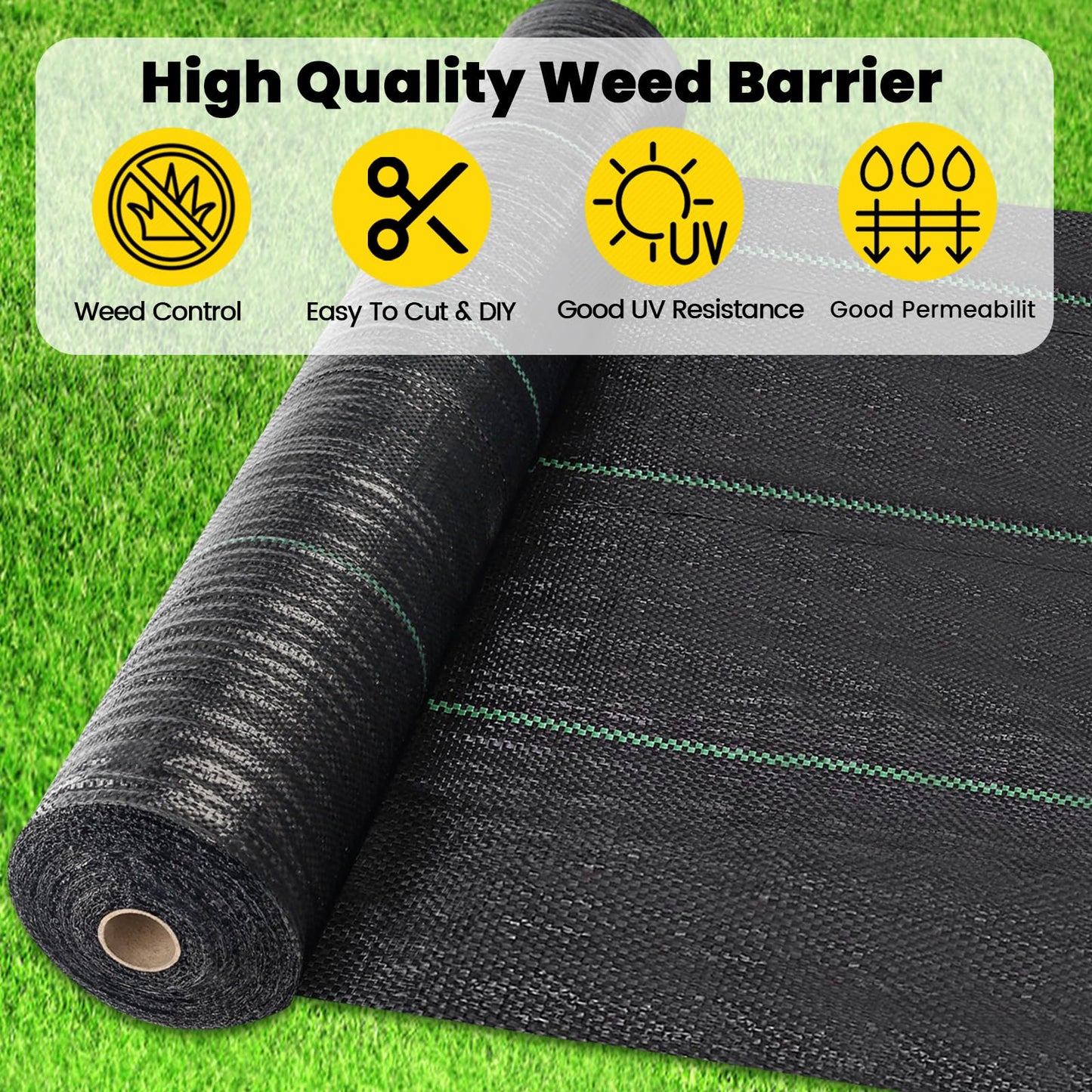 GRASSCLUB 4ft x 300ft Weed Barrier Landscape Fabric Heavy Duty Premium Weed Control Fabric Durable & Eco-Friendly Weed Block Gardening Mat Landscaping Fabric